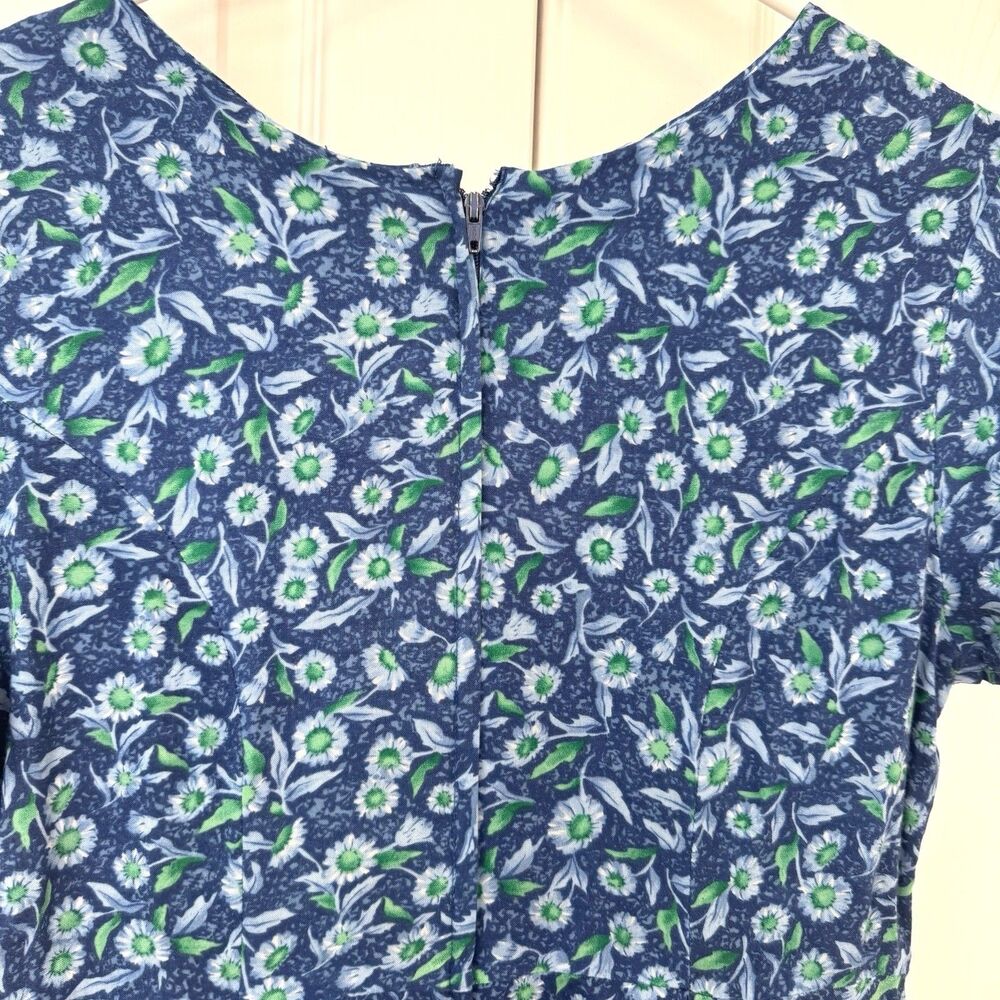 Vintage FADS Jumper Shorts One Piece Romper Blue Floral Pockets Back Zip Women - Picture 7 of 7